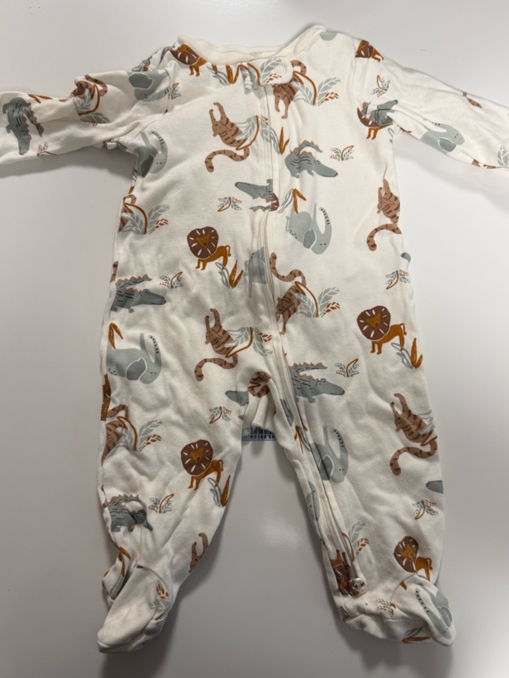 Carter's Cream Footed One-Piece with Safari Animal Print